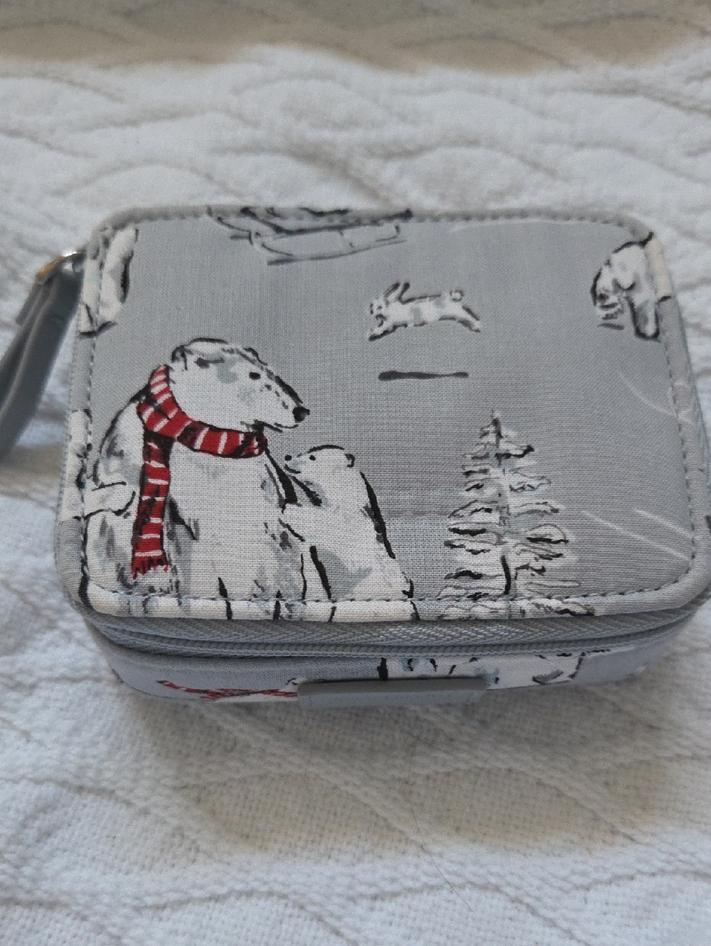 Vera Bradley Gray Zip Travel Medicine Pouch with Beary Merry Polar Bears